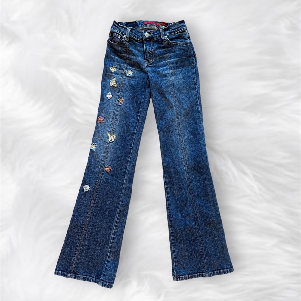 ☆ 90s Y2k bongo butterfly embroidered flared jeans  ☆